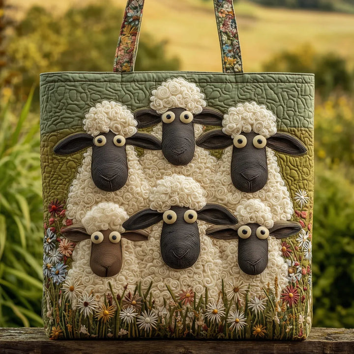 Quilted Tote Bag - Six Sheep