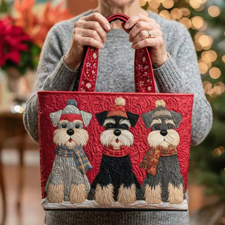 Quilted Tote Bag - Three Schnauzers in Winter
