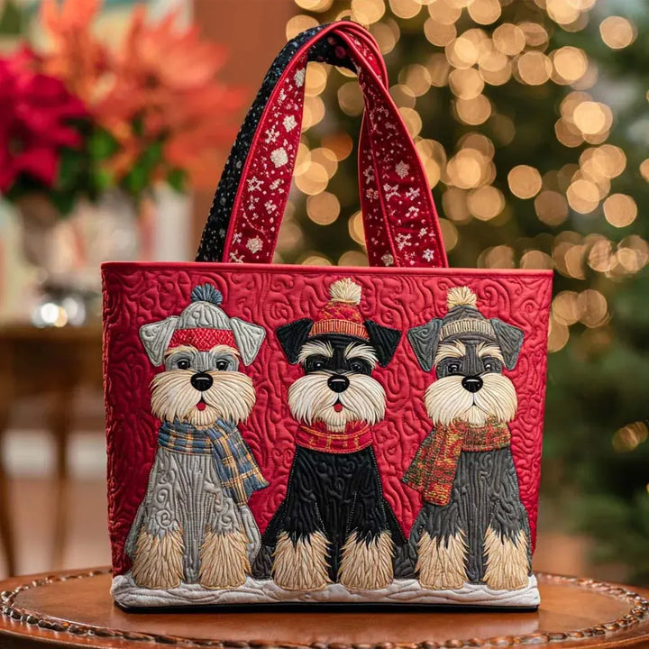 Quilted Tote Bag - Three Schnauzers in Winter