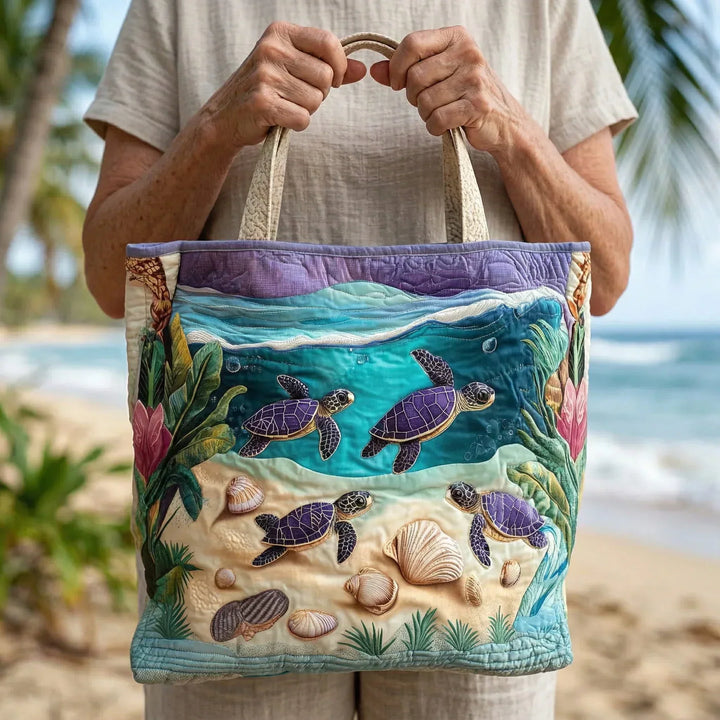 Quilted Tote Bag - Turtles in the Lagoon