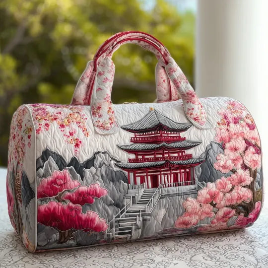 Quilted Travel Bag - Cherry Blossom Pagoda