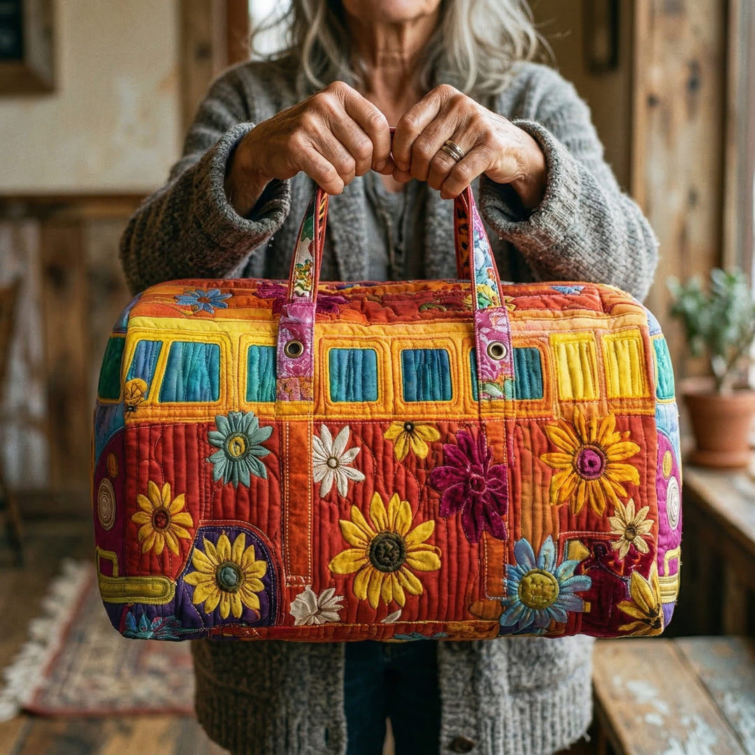 Quilted Travel Bag - Peace and Flowers Camper