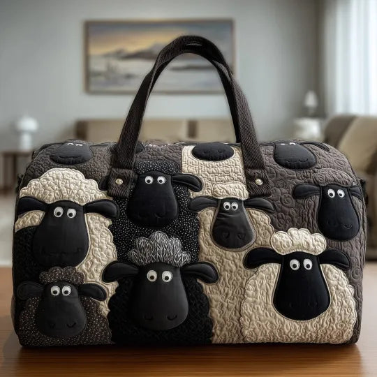 Quilted Travel Bag - Sheep in Black and Cream