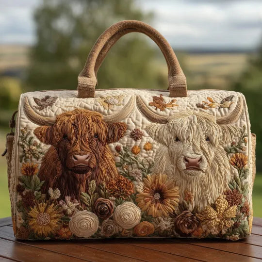 Quilted Travel Bag - Two Highland Cows
