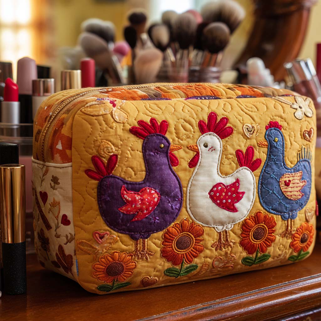 Raelynn - Quilted Toiletry Bag - Chicken-Shaped