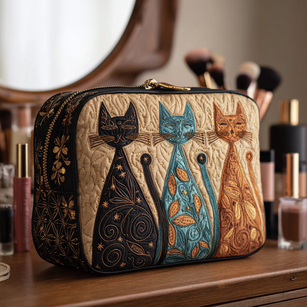 Reagan - Quilted Toiletry Bag - Harmonious Cat