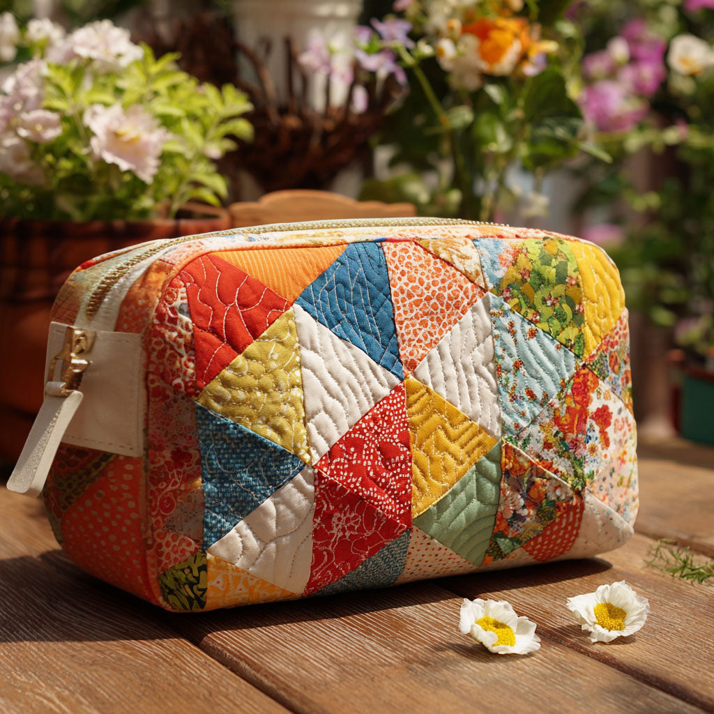 Regina - Quilted Toiletry Bag - Colorful Retro Print