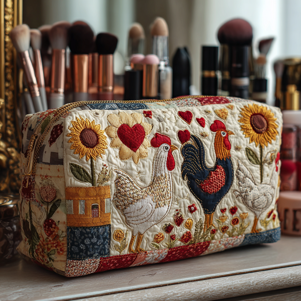 Roxanne - Quilted Toiletry Bag - Quilt and Chickens in the Valley