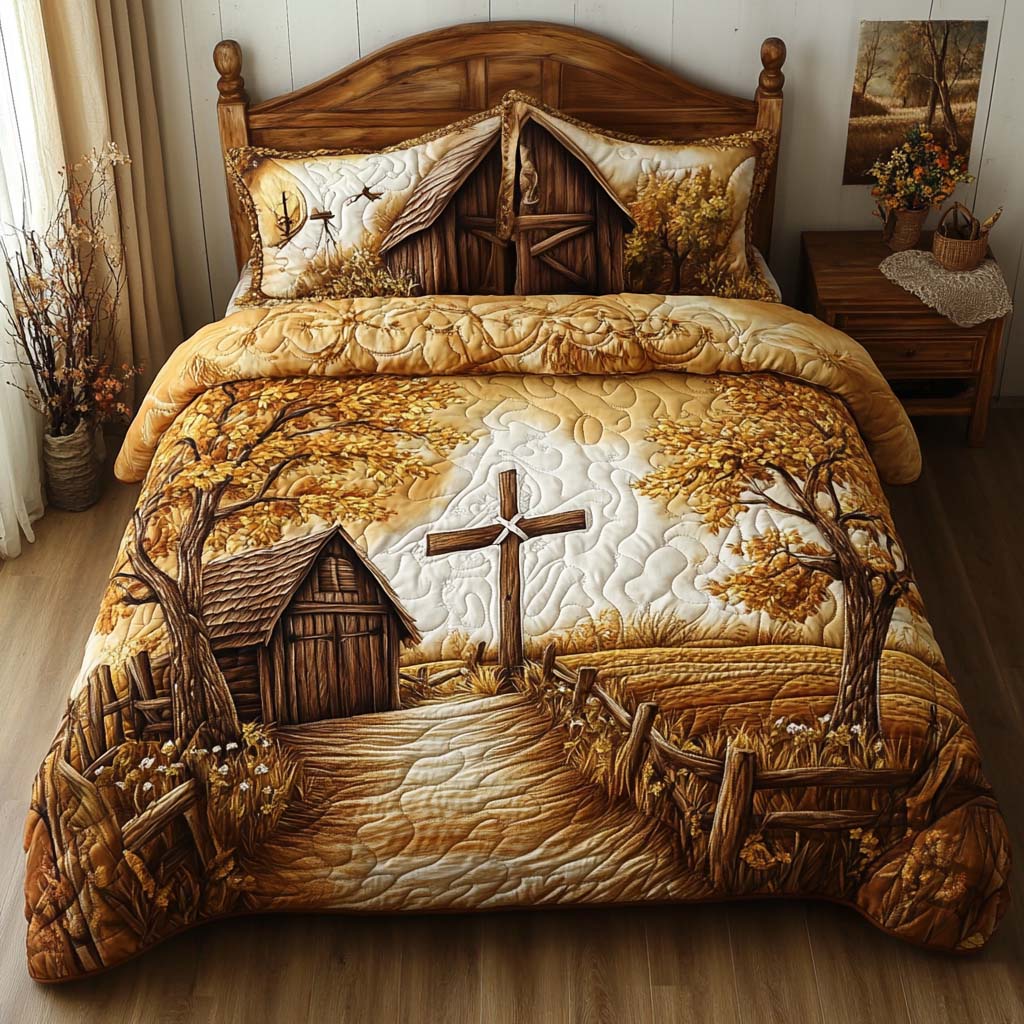 Cross 3-Piece Quilted Bedding Set NCU0VT189