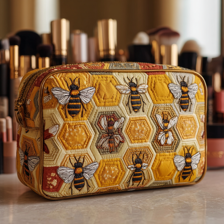 Sanaa - Quilted Toiletry Bag - Bees in Grass