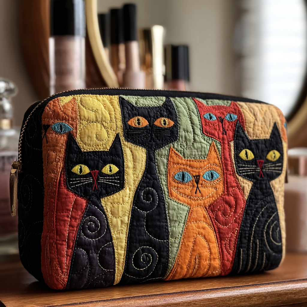 Sierra - Quilted Toiletry Bag - Decorative Cat