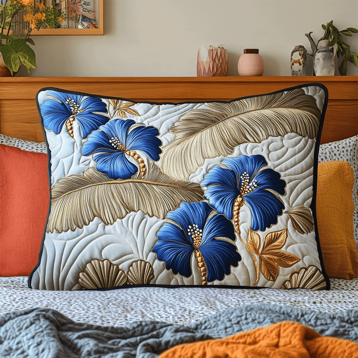 Silver Hibiscus Quilted Bedding Pillow Case NCU0DV5334