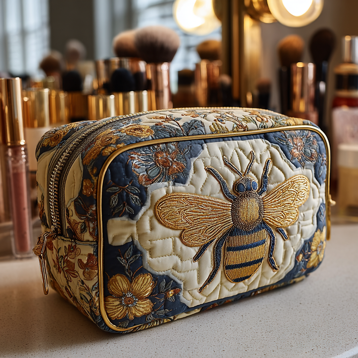 Simone - Quilted Toiletry Bag - Embroidered Accents