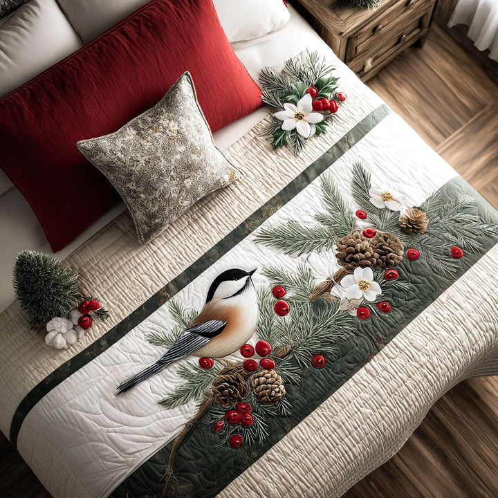 Snowy Pine Perch Quilted Bed Runner NCU0PT9098