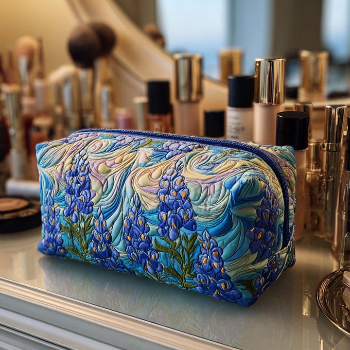 Suzanne - Quilted Toiletry Bag - Embroidered Floral Pattern