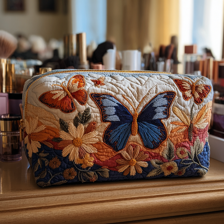 Velma - Quilted Toiletry Bag - Elegant Butterflies