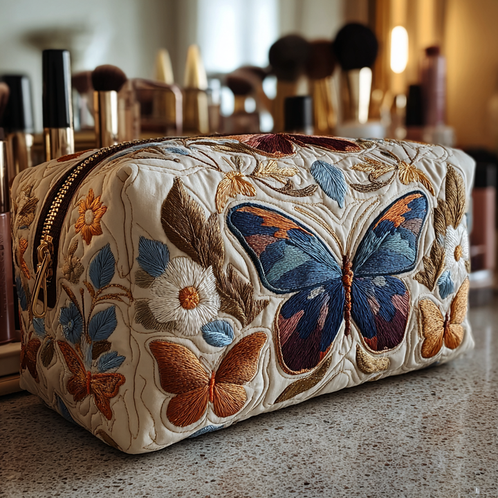 Verna - Quilted Toiletry Bag - Refined Butterflies
