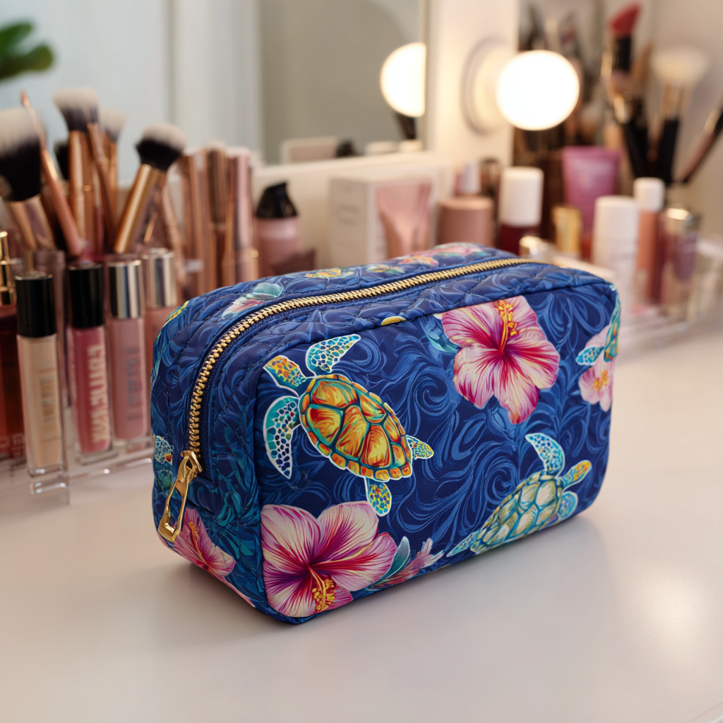 Whitney - Quilted Toiletry Bag - Sea Turtle