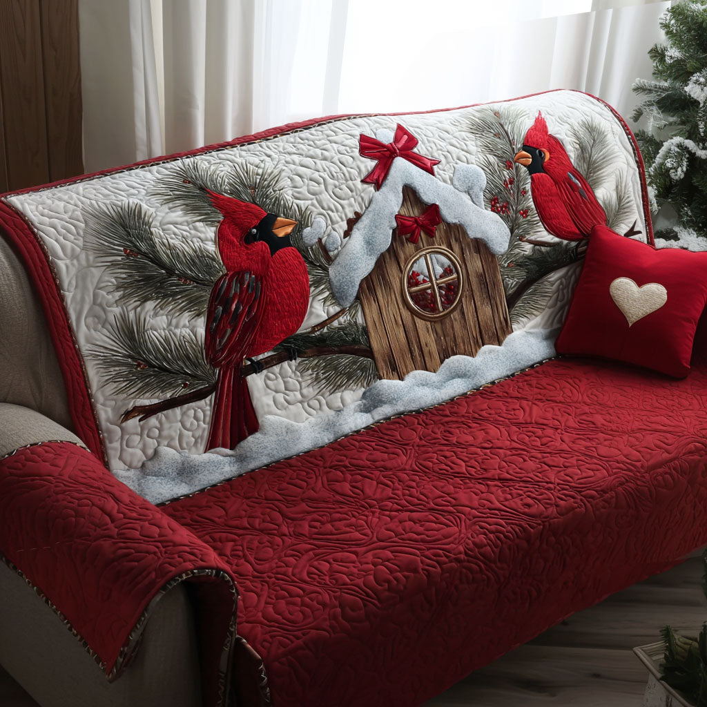 Winter Cardinal Haven Quilted Sofa Cover NCU0PT9893