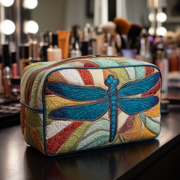 Yvette - Quilted Toiletry Bag - Colorful Dragonfly