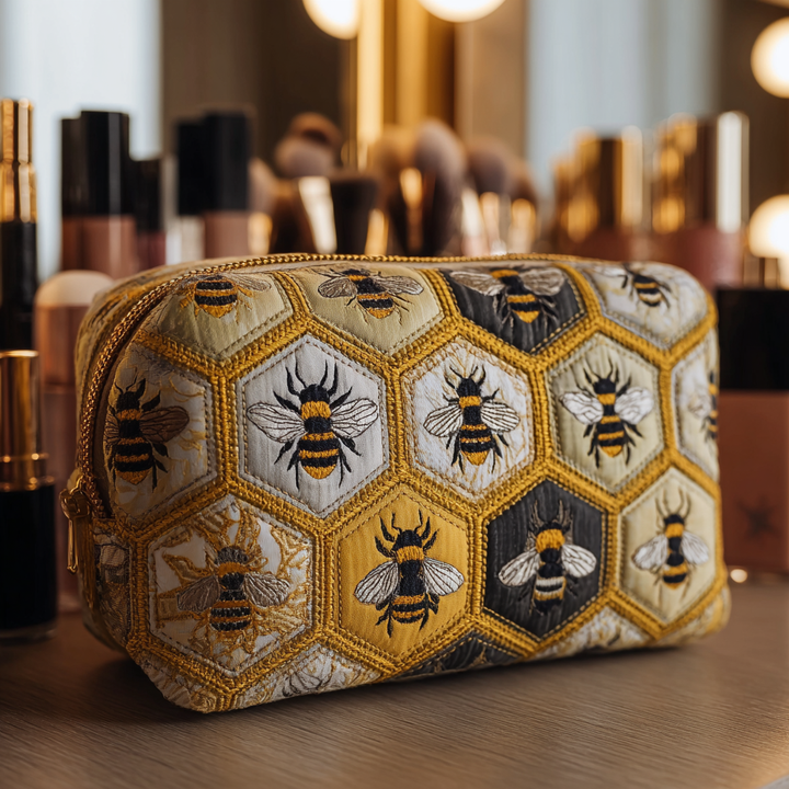 Zuri - Quilted Toiletry Bag - Bees in Garden