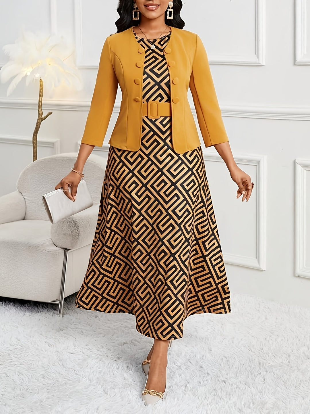 AMELIE LANE | PRINTED BELTED TWO-PIECE SET