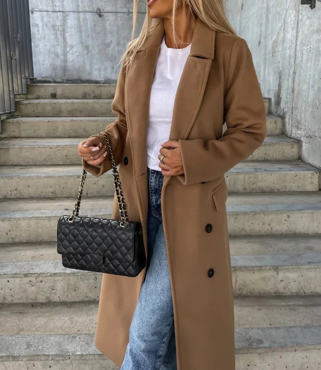 GWYNETH | LONG LAPEL BUTTON-FRONT COAT