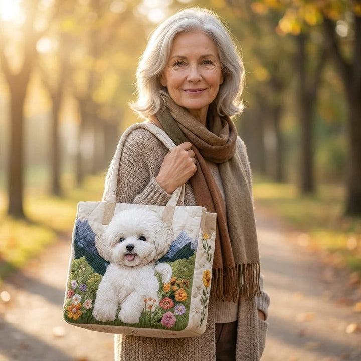 Quilted Tote Bag - Bichon Frise