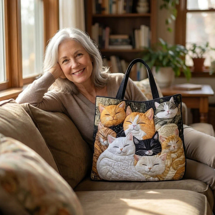 Quilted Tote Bag - Sleeping Kittens