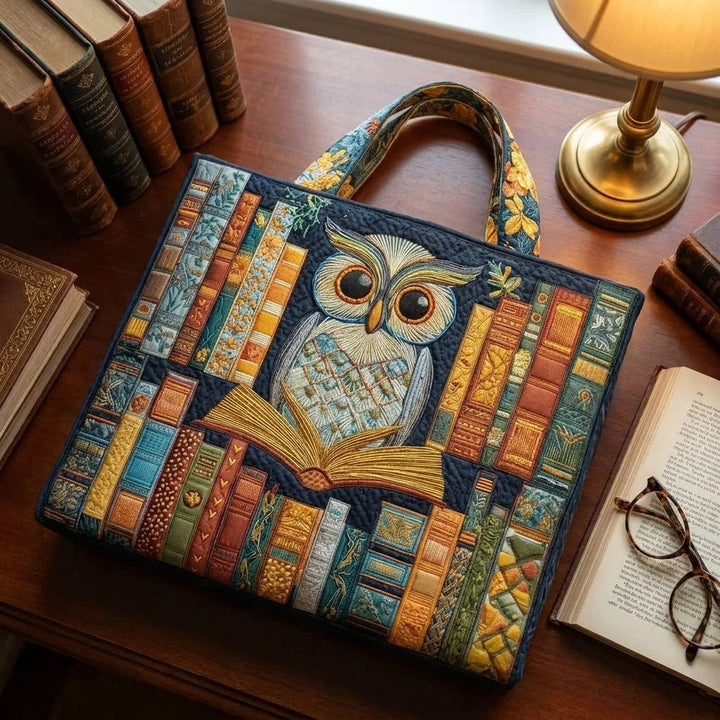 Quilted Tote Bag - Owl and Old Books