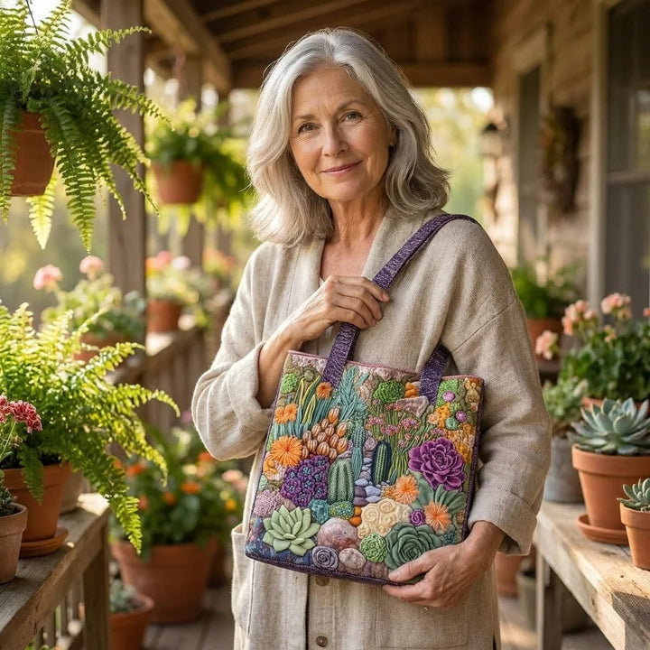 Quilted Tote Bag - Succulent Garden
