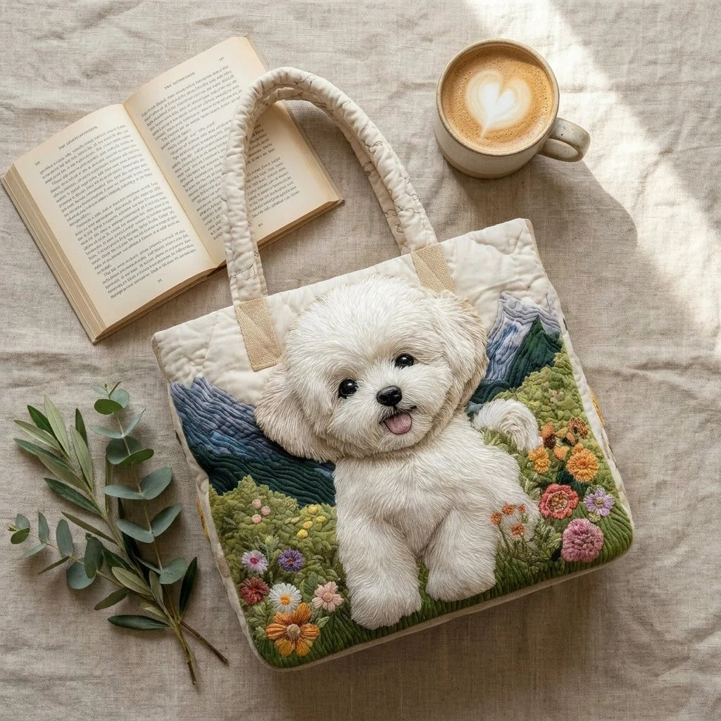 Quilted Tote Bag - Bichon Frise