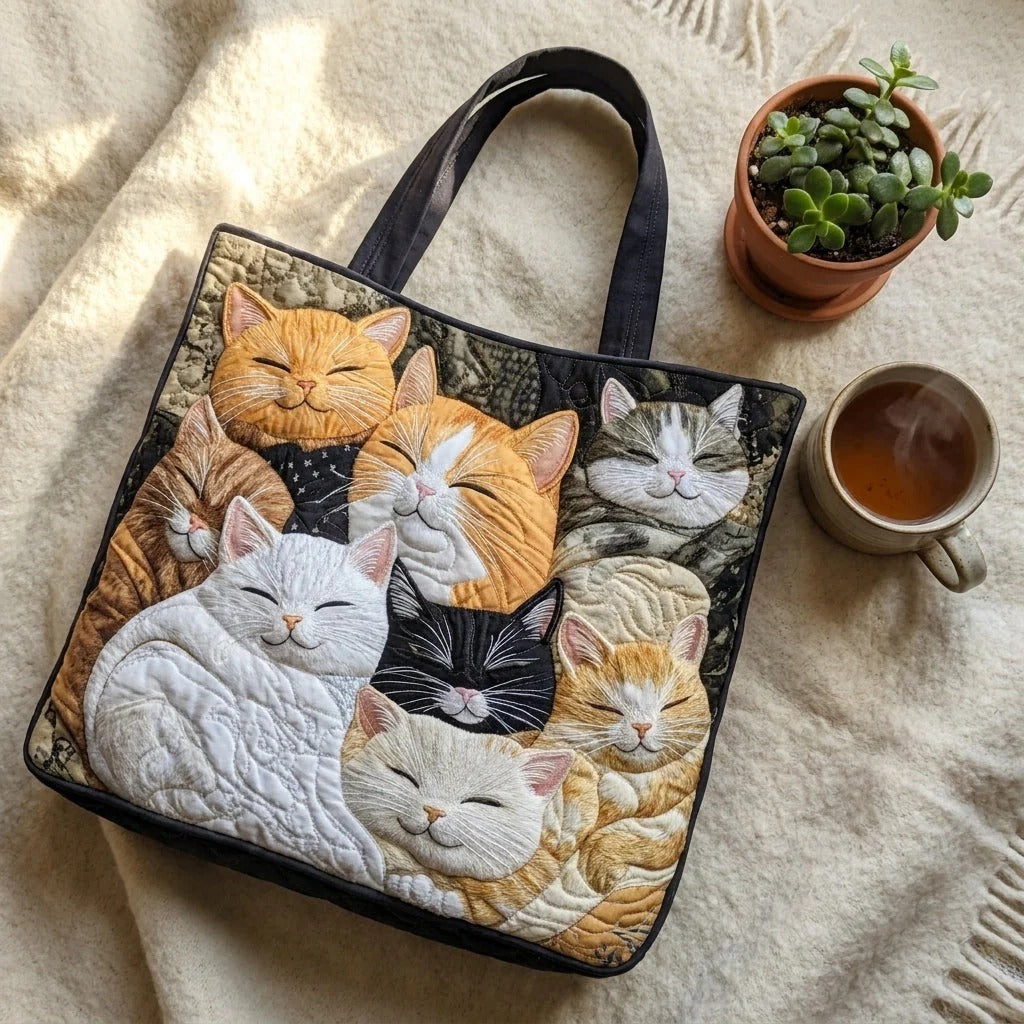 Quilted Tote Bag - Sleeping Kittens