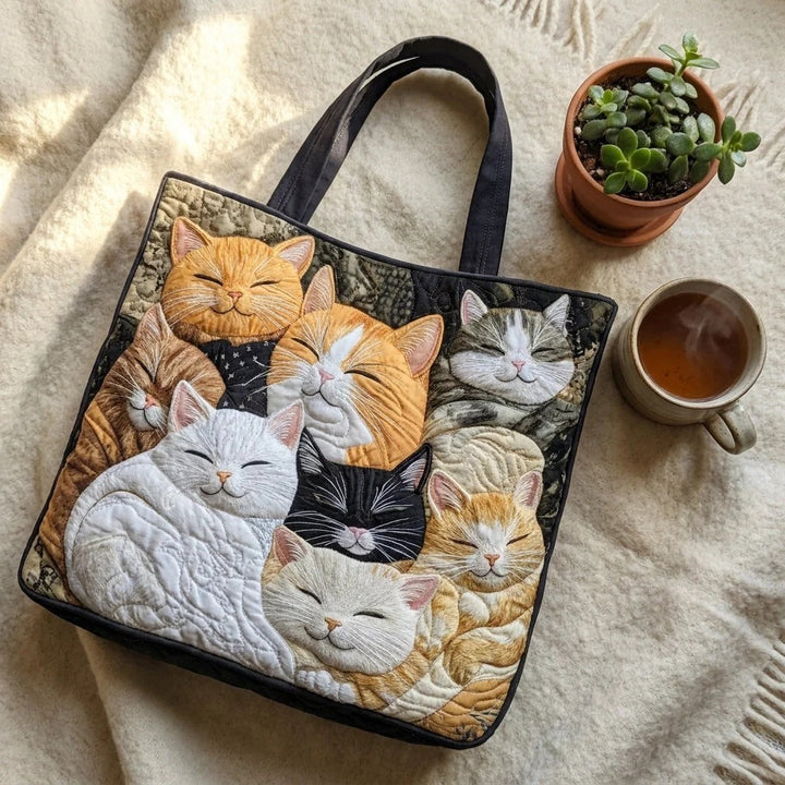 Quilted Tote Bag - Sleeping Kittens
