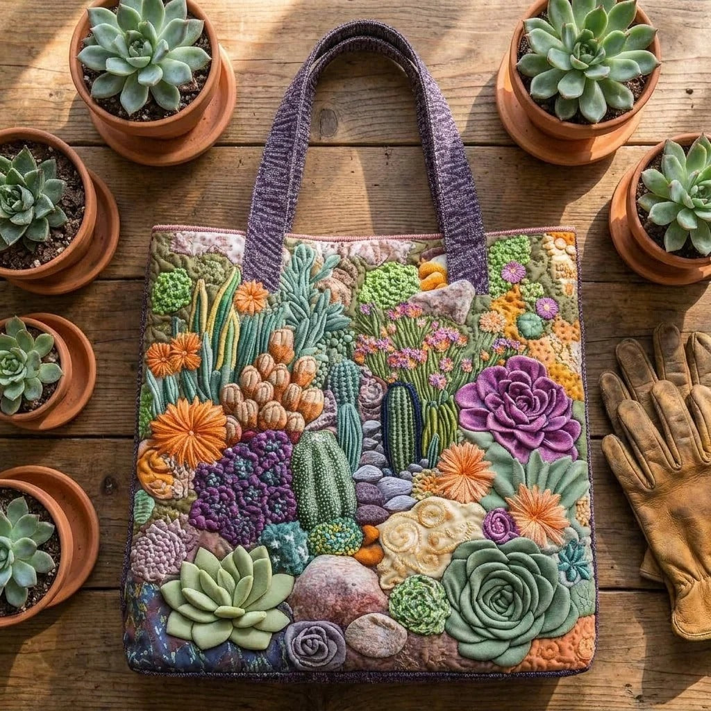 Quilted Tote Bag - Succulent Garden