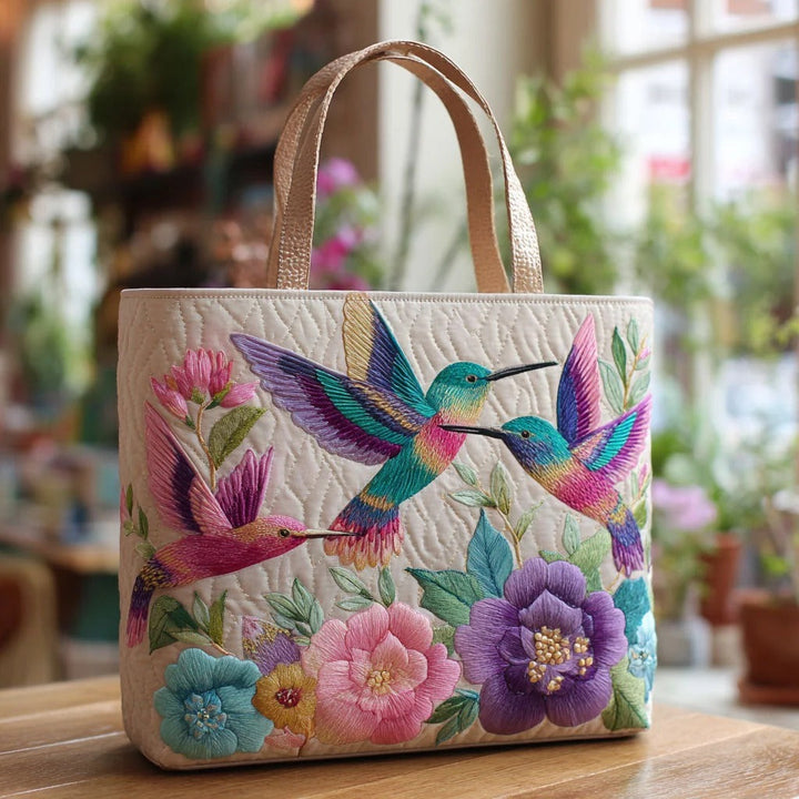 Quilted Tote Bag - Hummingbird Flower Garden