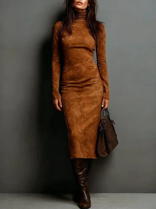 SELWYNNE | HIGH-NECK SUEDE MAXI DRESS