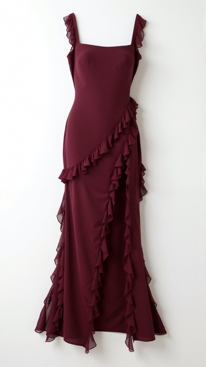 SOLANDRA | PROM DRESS WITH RUFFLE AND SLIT MAXI